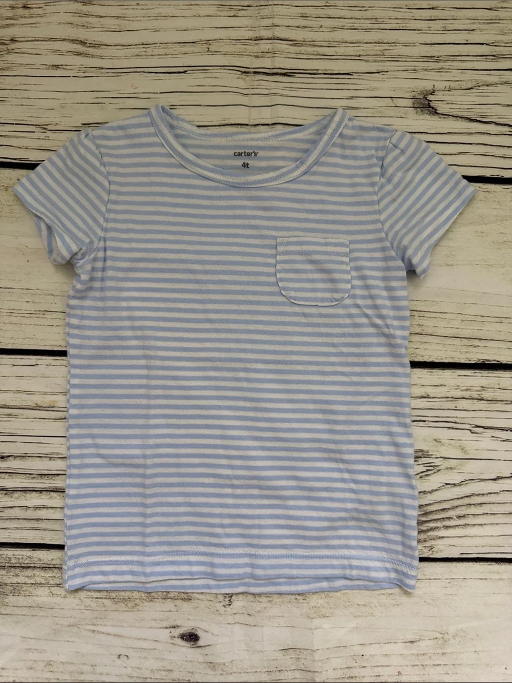 ♡ Carter's Girls Light Blue & White Striped Pocket Tee - Short Sleeve 4T